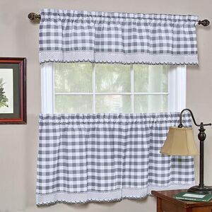 Buffalo Grey Plaid Modern Window Curtain Panel : 58" x 36" Tier Pair